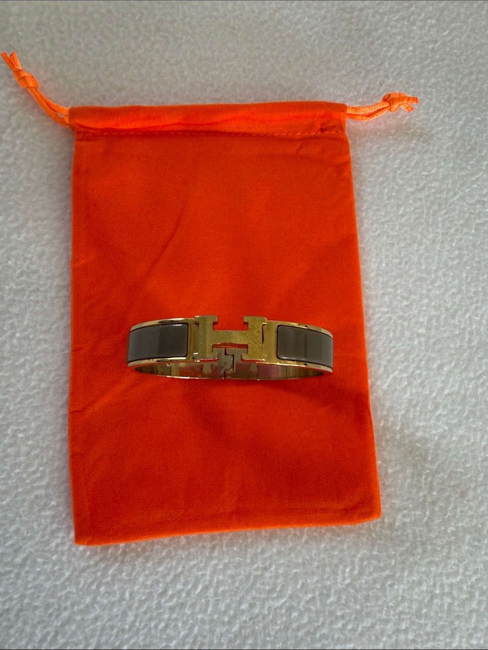 Orange Box with Gold and Gray Enamel H Cuff Bracelet